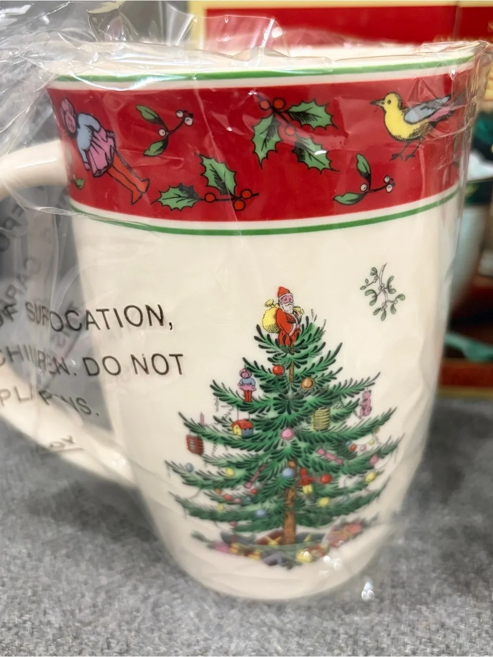 Spode Christmas Tree Mugs Set of 2 with Red and Green Trim